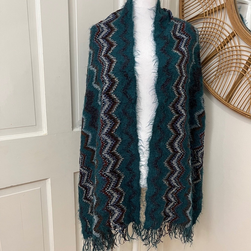 Missoni Sciarpe Teal Zigzag Pattern Long Fuzzy Sc… - image 8